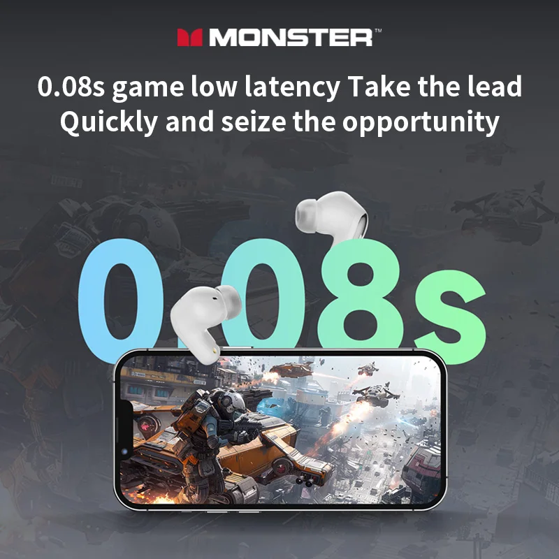 Monster MQT52 TWS Bluetooth 5.4 Earphones Gaming Noise Reduction Headphones Running Sports Earbuds Low Latency HD Call Headset - Image 5