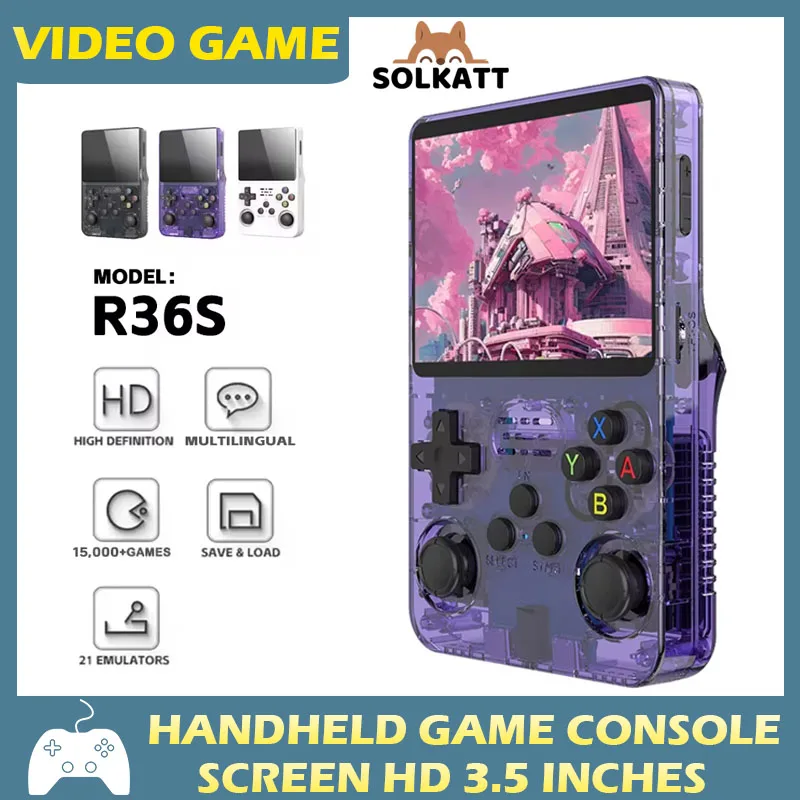 New R36S Retro Handheld Video Game Console System 3.5-inch IPS Screen Portable Pocket Video Player 128GB 20000+ Games Boy Gifts